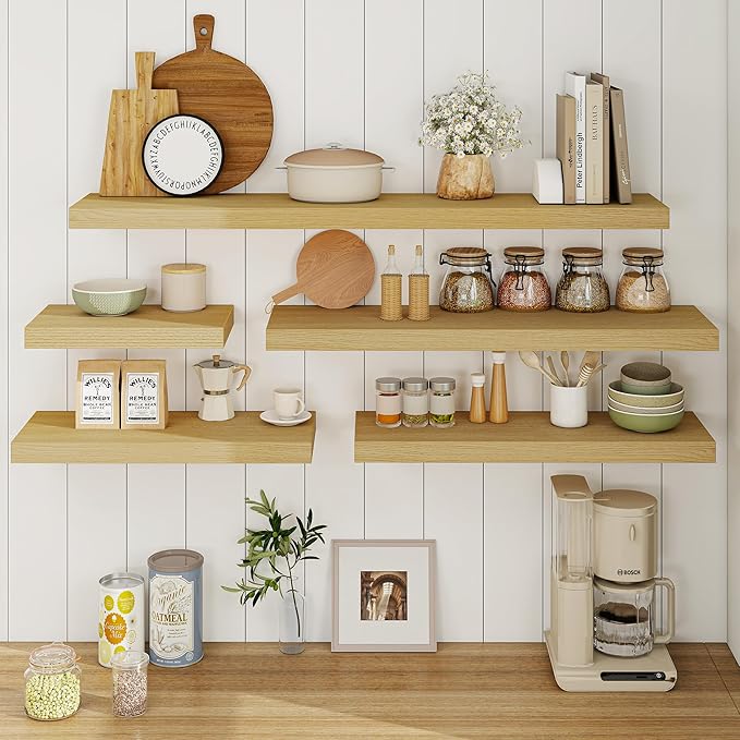 Fun Memories 24 Inch Floating Shelves for Wall, 9.3Inch Deep Floating Shelf, Extra Deeper & Thicker Wall Mounted Storage Shelf for Kitchen, Farmhouse, Oak, 2 Pack