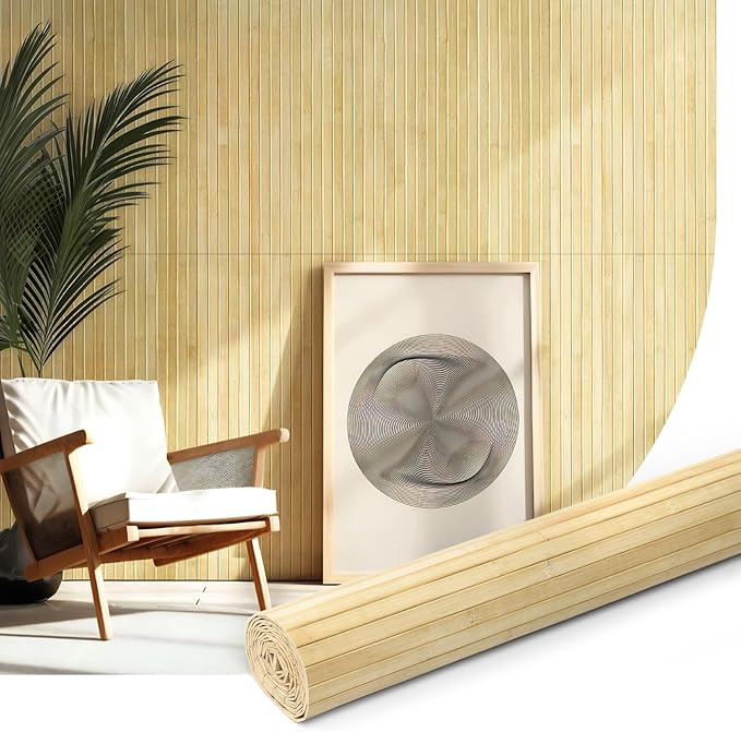 Natural Bamboo Wall Panel for Interior Wall Decor, Renewable Pole Wrap Wainscoting Paneling for Wall Ceiling Furniture Cabinet Office, 48 x 96 Inch, Raw