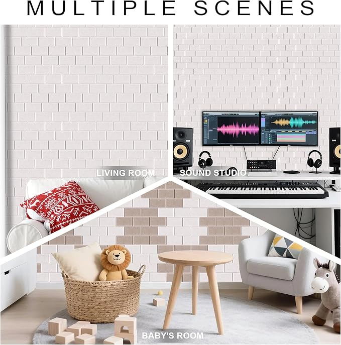 WoveN SounD Brick Acoustic Wall Panels Seamless Visual, High Density, Sound Proof Wall Decor, Noise Blocker Felt Wall Tiles for Home, Studio, Office & Focus Zones (Light Camel), 16x12x0.4 Inch