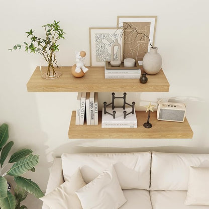 Floating Shelves 36 Inch Long, 12 Inch Deep Floating Shelves for Wall, 36 x 12 Shelves for Wall Storage & Display, 2" Thick Floating Shelf for Bathroom, Living Room, Bedroom, Oak Color, Set of 1