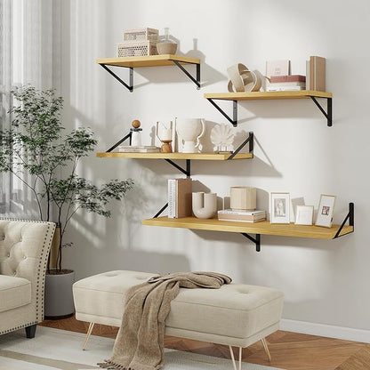 Floating Shelves, 12 Inch Deep Rustic Wood Wall Storage, 16W x 12D Wall Shelves Set of 2, Heavy Duty Metal Brackets, Large Industrial Book Shelf for Living Room, Kitchen, Bedroom, Oak