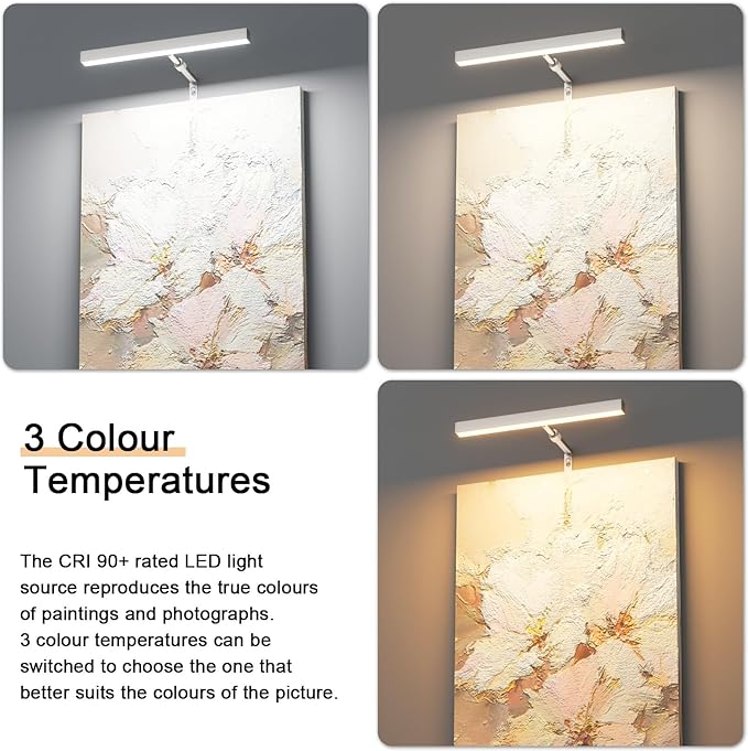 4W Plug in Picture Light for Paintings with Remote Control, 12" LED Art Display Lighting for Gallery, Dartboard, Artwork, Nickel Wall Mounted Picture Frame Light
