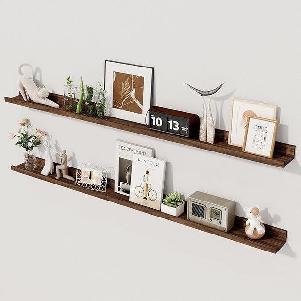Axeman 48 Inch Floating Shelves | Picture Ledge Shelf Set of 2 | Walnut Wall Shelves with Lip | Walnut Picture Shelf for Wall with Ledge | Photo Ledges 48 Inch