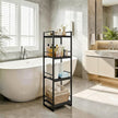 BYFU 4 Tier Bathroom Storage Open Shelf, Freestanding Metal Corner Storage Rack Shelving Unit for Bathroom Kitchen Living Room Hallway, Black