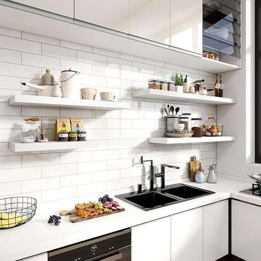 36 Inch Floating Shelves, 12 Inch Deep Floating Shelves for Wall, Floating Shelf with Invisible Brackets, Large Deep Wall Shelves for Bathroom, Bedroom, Living Room, 2 Pack, White
