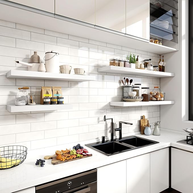 55 Inch Floating Shelves, 12 Inch Deep Floating Shelves for Wall, Floating Shelf with Invisible Brackets, 55 Inch Wide x 12 Inch Deep Wall Shelves for Bathroom, Bedroom, Living Room,1 Pack,White