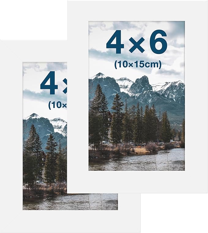 FrameWorks 2-Pack, 4x6 Picture Frame, White – Classic Wooden Photo Frame with Tempered Glass, Modern Matte Finish for Prints, Posters, Certificates & Wall Decor – Gallery-Ready