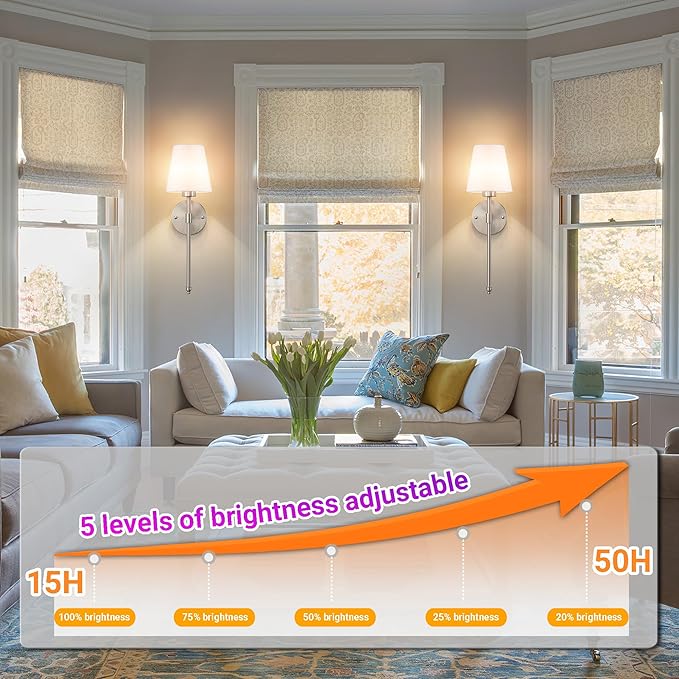Battery Operated Wall Sconce Set of 2, Rechargeable Wall Sconce with 10000mAh Bulb and Remote Control, Up to 50 Hrs Use, RGB Dimmable Wireless Wall Lights for Living Room Bedroom Hallway