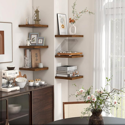 Square Floating Shelves for Wall 12"W x 12"D x 1.2"H, Engineered Wood Wall Shelves with Invisible Brackets for Living Room Bedroom Bathroom Office Kitchen Storage Decor, Rustic Brown Finish, Set of 3