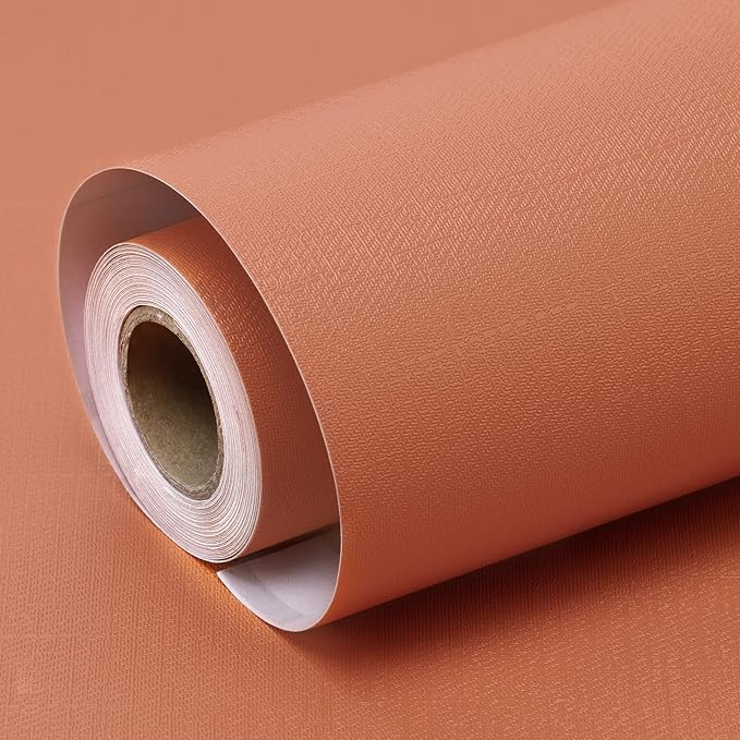 Amiya Orange Peel and Stick Wallpaper Solid Color Textured Contact Paper Pure Orange Self Adhesive Wallpaper Matte Removable Wall Paper Decorative Walls Decal Vinyl Roll A Set of15.7×400