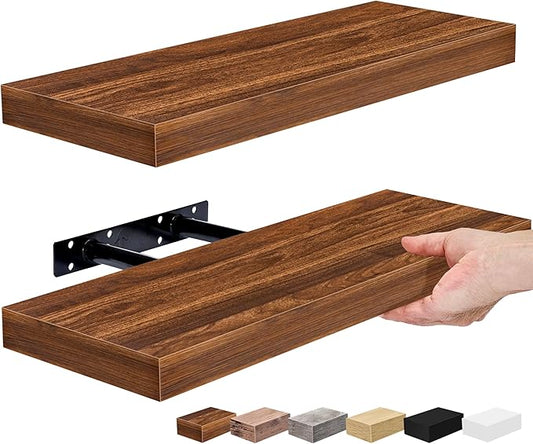Sorbus Floating Shelves for Wall – 16 Inch Floating Shelf for Kitchen, Bedroom, Living Room, Bathroom, Home & Wall Decor - Mounted Bathroom Shelves with Invisible Brackets (Walnut, 2 Pack)