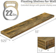 Sorbus Floating Shelves for Wall - 55 Inch Extra-Long Bathroom Shelves, Wall Decor for Bedroom, Kitchen, Living Room, Book Storage - Mounted Floating Shelf with Hidden Brackets (Rustic Brown, 3 Pack)