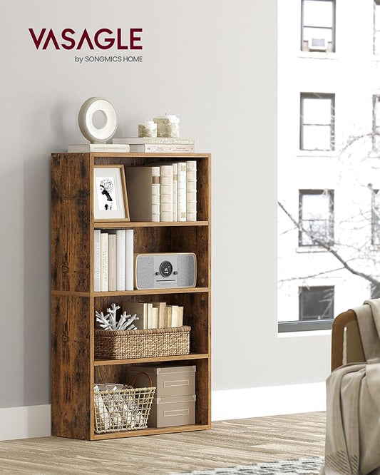 VASAGLE Set of 2 Bookshelves, 23.6 Inches Wide, 4-Tier Open Bookcases with Adjustable Storage Shelves, Floor Standing Units, Rustic Brown ULBC164X01-2
