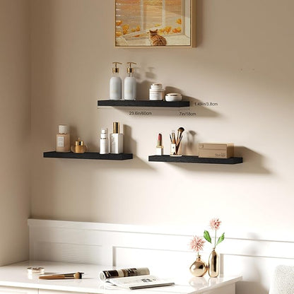 Floating Shelves for Wall, Bathroom Shelves Over Toilet, Wall Shelves & Book Shelf for Room, Hanging Shelf, Modern Wooden Mounted Floating Shelves, 24x7x1.5 in (Black, Set of 3)