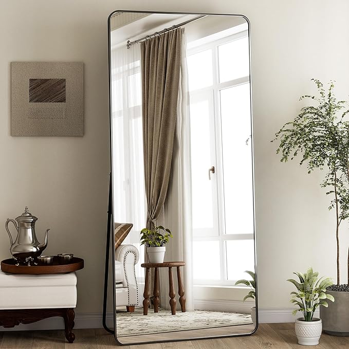 BEAUTYPEAK Black Full Length Mirror, 76"x34" Rounded Corner Floor Mirror Standing Hanging or Leaning Against Wall, Suitable for Bedroom or Dressing Room
