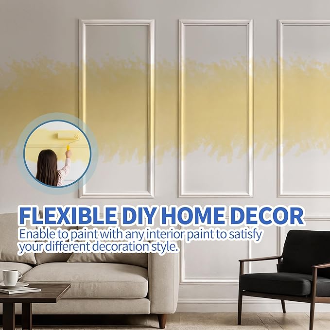 KESHWELL Premade Wall Panels,6 Frame Wall Panels for Interior Wall Decor,Accent Molding Kit,Pre-Cut Wainscoting Panels,Wall Molding Trim for Home Bedroom Livingroom Decor (6 Set,54 x 24'',24x24'')