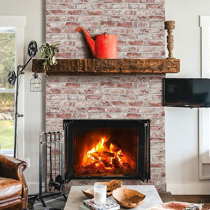 Sevalo Red Brick Wallpaper Peel and Stick Contact Paper for Walls 3D Faux Brick Contact Paper Self-Adhesive Removable Wallpaper for Bedroom Kitchen Backsplash Dorm Room Fireplace Accent 17.3inW 393inL