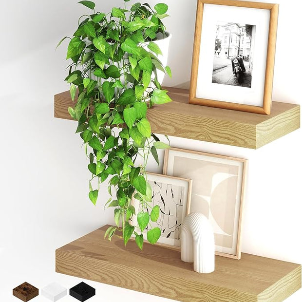 Fun Memories Floating Shelves for Wall, 20Inch Floating Shelves Set of 2, Hanging Shelf with Invisible Brackets, Wood Shelves for Living Room, Bedroom, Kitchen, Oak