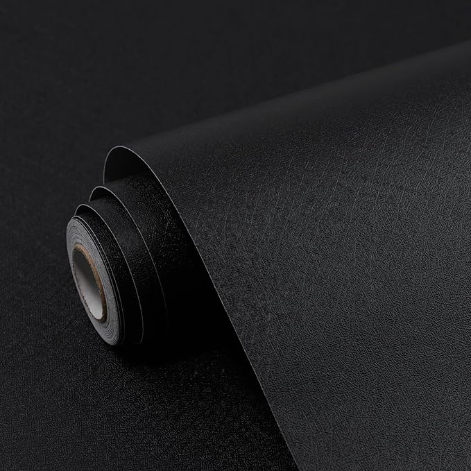 Black Contact Paper Solid Black Peel and Stick Wallpaper 17.3"x1200" Matte Self Adhesive Waterproof Vinyl Roll for Bathroom Kitchen Backsplash Cabinets Shelf Liners Drawers