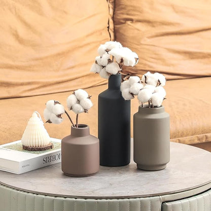 Ceramic Vase Set of 3, Modern Farmhouse Boho Table Centerpiece Vases, Small Flower Pottery for Coffee Bar Shelf Bookshelf Living Room Kitchen Decor, Rustic Home Decor Accents