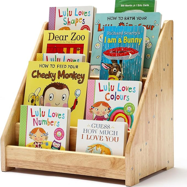 Montessori Bookshelf for Toddler 1-5 Years, Kids Wooden 5-Tier Front Facing Book Display Shelf with Chalkboard for Bedroom,Playroom,Classroom,Book Rack Organizer, Natural