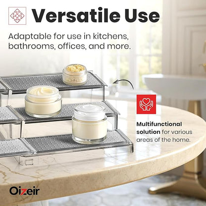 Oizeir Expandable Spice Organizer Rack (2-PACK) - 3-Tier - Clear Adjustable Tiered Shelf Spices Organization for Kitchen Cabinet and Pantry Storage