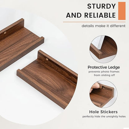 Picture Ledge Shelf, Floating Shelves Set of 2, 36 Inches Nursery Book Shelves for Toys Storage, Kids Bookshelf Wall Mounted for Living Room Bedroom Decor Books Photo Frames, Walnut