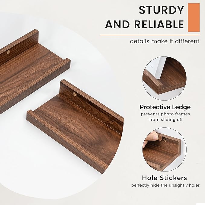Picture Ledge Shelf, Floating Shelves Set of 2, 48 Inches Long Large Nursery Book Shelves for Toys Storage, Kids Bookshelf Wall Mounted for Living Room Bedroom Decor Books Photo Frames, Walnut