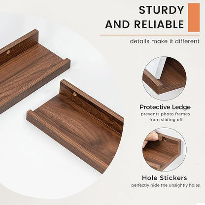 Picture Ledge Shelf, Floating Shelves Set of 2, 72 Inches Long Large Nursery Book Shelves for Toys Storage, Kids Bookshelf Wall Mounted for Living Room Bedroom Decor Books Photo Frames, Walnut