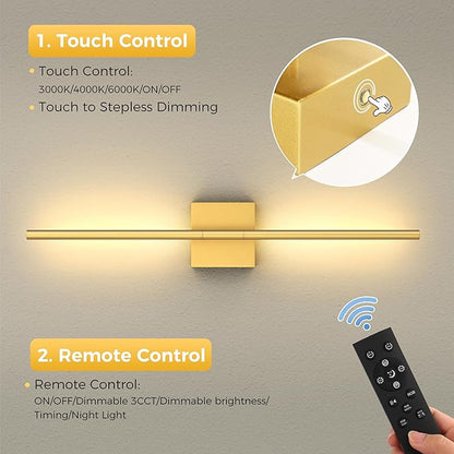 L LOHAS LED Battery Operated Wall Sconces Set of 2, Battery Wall Sconce 10000mAh, Gold Rechargeable Sconces 3CCT, 28.1 Inch Wireless Wall Lights, Sconce Wall Decor for Bedroom, Living Room