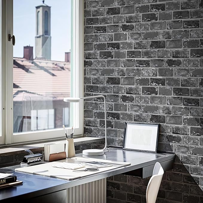 JiffDiff Brick Wallpaper Peel and Stick, Removable Vintage Self Adhesive Wallpaper Renter Friendly Textured Stick on Wallpaper Contact Paper （17.3