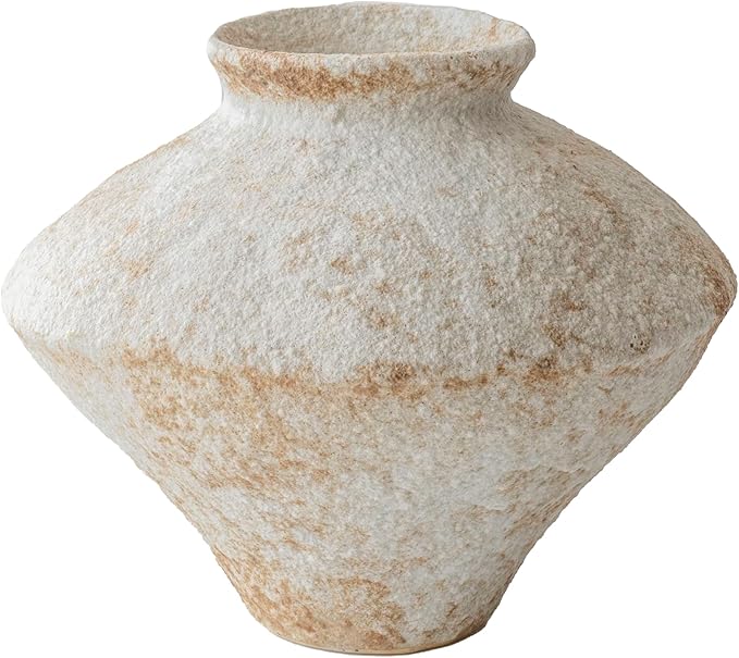 Rustic Farmhouse Textured Ceramic Vase, Handcrafted Distressed White Pottery Flower Vase for Centerpiece, Decorative Vases for Living Room, Kitchen, Bedroom, Office Decor, Gift & Weddings