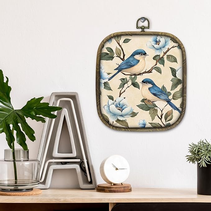 KSDUT Bird Wall Art Decor - Chinoiserie Neutral Mid Century Modern Wall Art Canvas Frame Hanging Prints, Vintage Landscape Square Wall Art Decor for Home Decorations 6.5"x5.7"