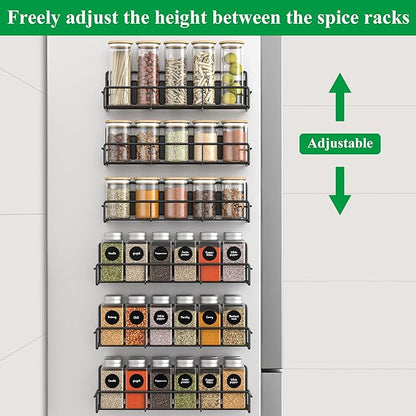 6 Pack Magnetic Spice Rack Organizer for Refrigerator and Microwave Oven, Metal Fridge Shelf for Kitchen, Matt Black