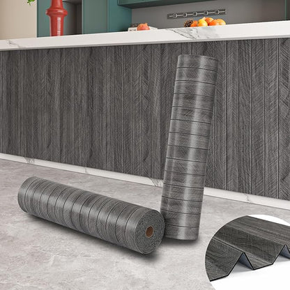 ReWallpaper Peel and Stick Charcoal Black Acoustic Panels Sound Absorbing Slat Wall Paneling Self Adhesive Faux Wood Wall Panels Waterproof Decorative Covering for Bedroom Door Office DIY 12in x 10ft