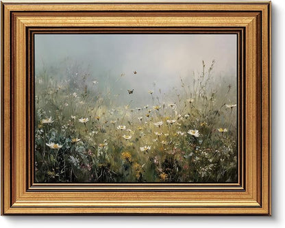 VIYYIEA Gold Framed Art Prints,8x10Inch, Wildflower Floral Vintage Art Painting, Country Spring Landscape Decor for Bedroom Bathroom Dining Room Shelf, Rustic Farmhouse Canvas Picture