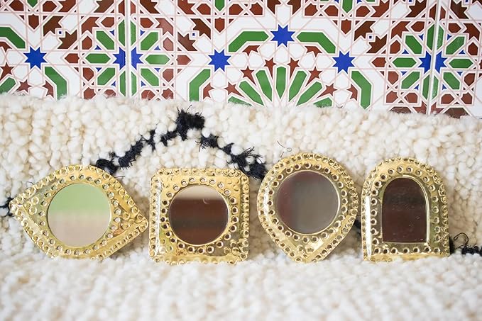 Set of 5 Small Decorative Wall Mirrors – Gold Brass Handmade Mirror Set | Round, Arch, Oval, Octagon, Eye Shapes | Living Room, Bedroom, Home Wall Decor (5, Rounded Edges)