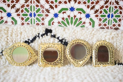 Set of 5 Small Decorative Wall Mirrors – Gold Brass Handmade Mirror Set | Round, Arch, Oval, Octagon, Eye Shapes | Living Room, Bedroom, Home Wall Decor (5, Rounded Edges)