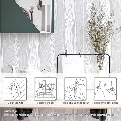 Yun-aeon White and Silver Wood Contact Paper 17.3"x120" Rustic Wooden Peel and Stick Wallpaper Removable Self-Adhesive Wallpaper Wood Grain Contact Paper for Countertops Cabinets
