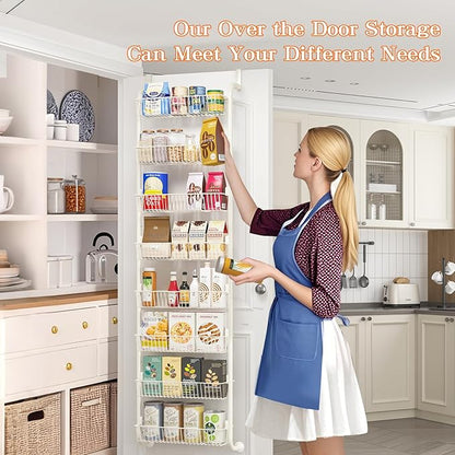 MIAOLI Over the Door Pantry Organizers and Storage, 8-Tier Spice Rack, Home & Kitchen Storage Shelves for Cabinet, Large Capacity Hanging Seasoning Organizer, Laundry Room Organization, White