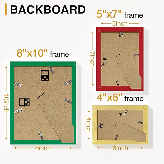 Vittanly Picture Frames Set of 10, Picture Frames Collage Wall Decor with Two 8x10, Four 5x7 and Four 4x6 Photo Frames, Gallery Wall Frame Set for Wall or Tabletop Display, Green, Red and Gold