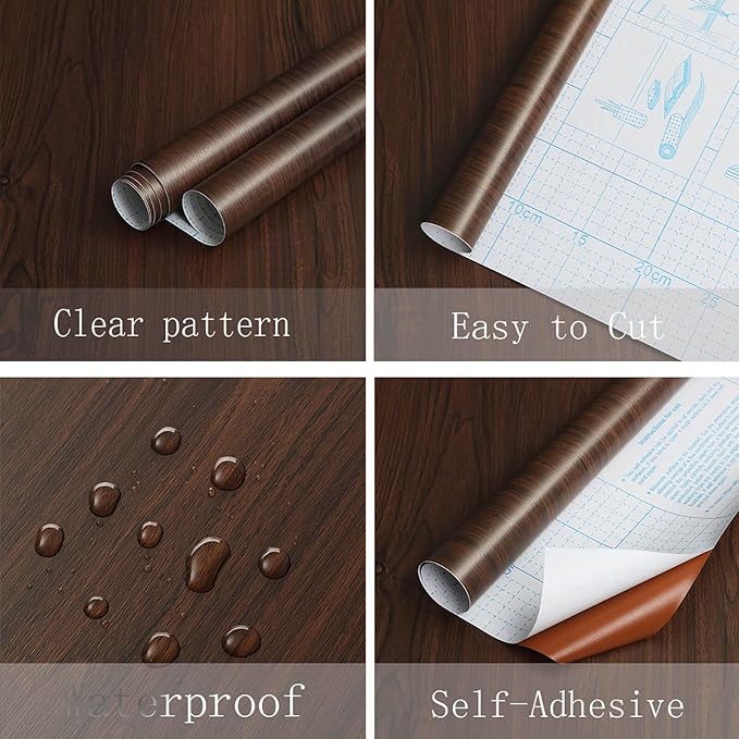 Heroad Peel and Stick Wallpaper Wood Contact Paper Red Brown Wood Grain Contact Paper Wallpaper Thicken Textured for Cabinets and Drawers Countertops Waterproof Self Adhesive Vinyl 17.5" x 393"