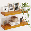 Fun Memories Wood Floating Shelves Set of 2, Rustic Pine Wood Floating Shelves for Wall Mounting, Wide Wall Shelf for Home Decor and Storage, 24