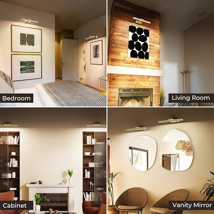 Wireless Picture Lights for Wall, Battery Operated Wall Light for Painting Rechargeable CCT Rotatable Art Gallery Light with Remote Dimmable Timer for Artwork Frame Display Dartboard (Gold, 16inch)