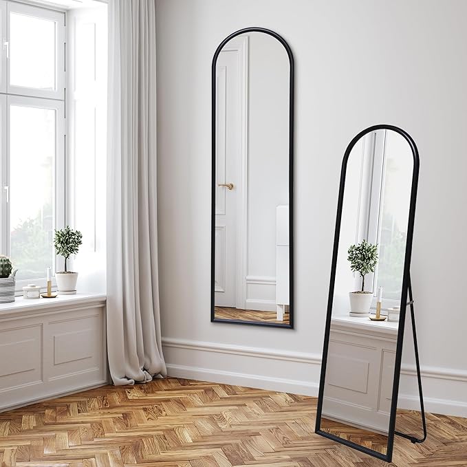 Americanflat 15x59 Arched Mirror with Stand- Large Hanging Mirrors with Durable Frame - Modern Mirror for Bathroom, Bedroom, Living Room - Mirrors for Wall Display and Home Decor - Black
