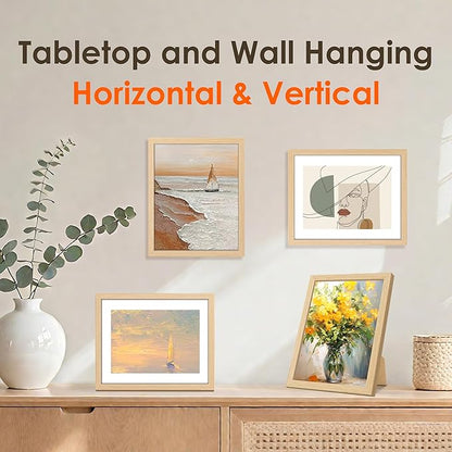 FIXSMITH 8x10 Picture Frame Bulk-4 Pack, Photo Frame with HD Plexiglass, Display Pictures 5x7 with Mat or 8x10 Without Mat, Natural Picture Frames Collage Wall Decor, Wall & Tabletop Picture Frames