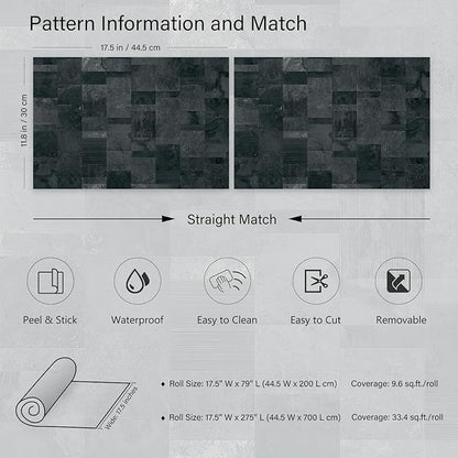 LACHEERY Dark Brick Peel and Stick Wallpaper Geometric Tiles 17.5"x275" Faux Brick Contact Paper Peel and Stick Stone Wallpaper 3D Textured Wall Paper for Bathroom Bedroom Walls Cabinets Fireplace