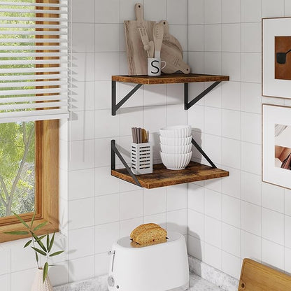 Deep Floating Shelves,16"Wx10"D Floating Shelves for Wall Set of 2,Heavy Duty Wood Floating Shelf with Metal Bracket,Wall Mounted Hanging Shelf for Living Room Bedroom Bathroom Kitchen,Rustic Brown