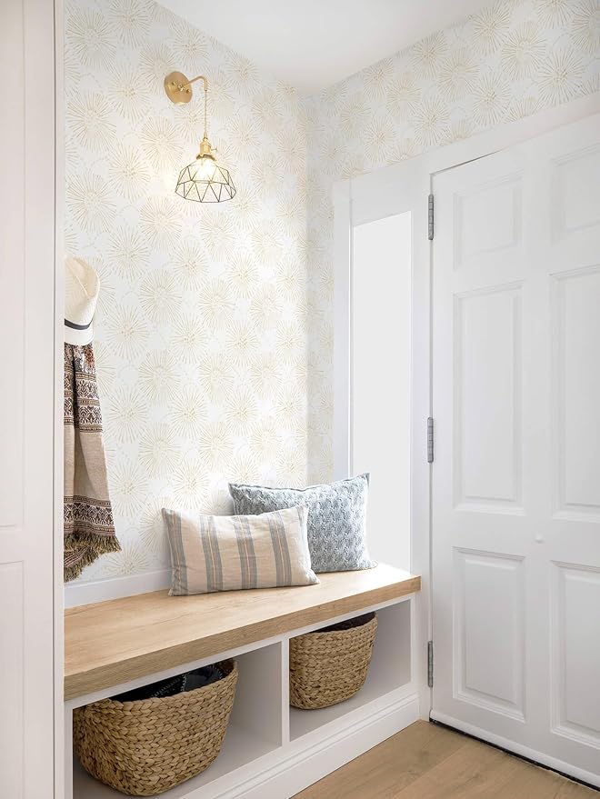 Boho Wallpaper Beige Wall Paper Peel and Stick Modern Beige and White Geometric Fireworks Contact Paper Renter Friendly Self-Adhesive Removable Bathroom Bedroom Laundry Room 17.3