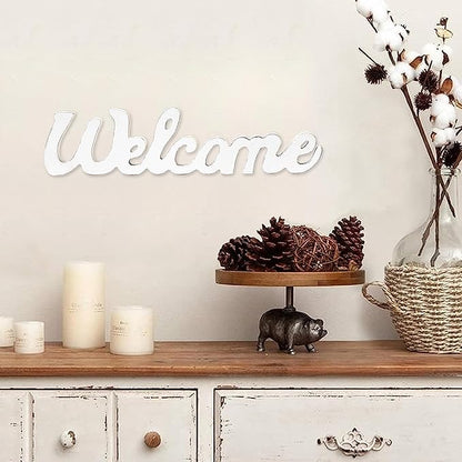 Rustic Wooden Outdoor Welcome Sign for Front Door 15", Wall Hanging White Letter Sign, Farmhouse Entryway Decor for Table, Christmas Signs for Home Decor Living Room Wedding Thanksgiving